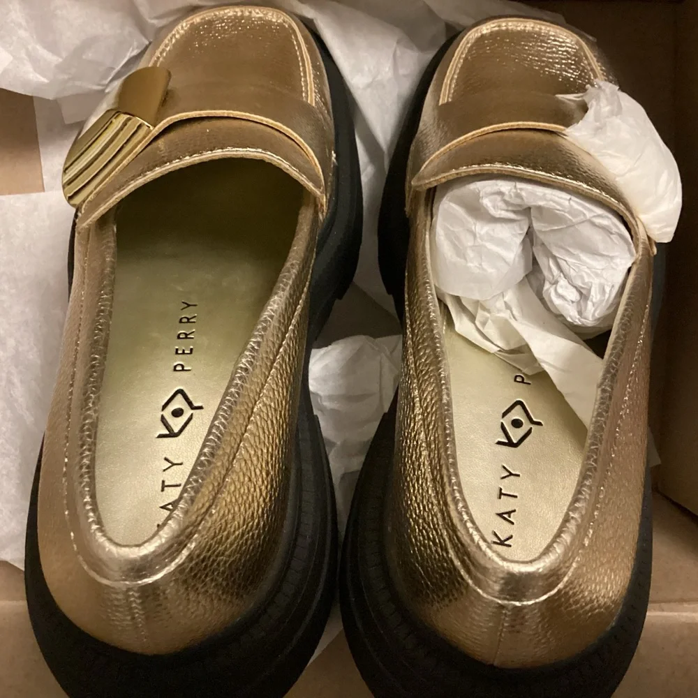 Katy Perry Geli Combat Loafers Gold Metallic 7.5 Med